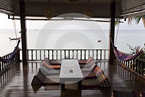 Asian deck overlooking ocean