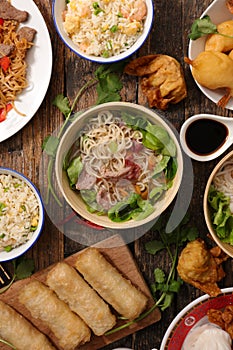 Asian dish-noodle, soup, fried rice