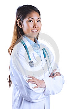 Asian doctor with arms crossed looking at the camera