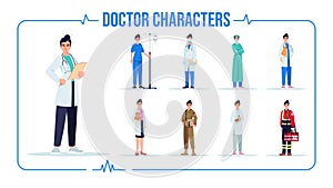 Asian doctor semi flat RGB color vector illustration set