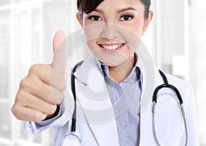 Asian doctor showing okay gesture