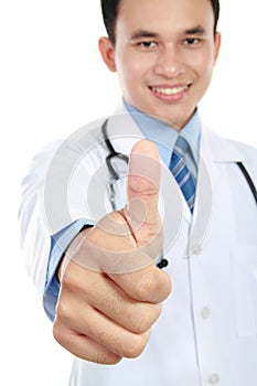 Asian doctor showing okay gesture