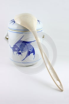 Asian double boiling jar and spoon