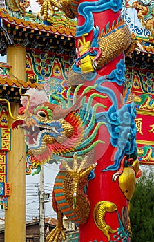 Asian dragon statue in chinese temple