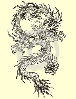 Asian Dragon Tattoo Illustration