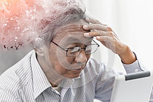 Asian elder lost memory from dementia or alzheimer photo
