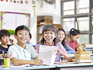 Asian elementary school students in classroom