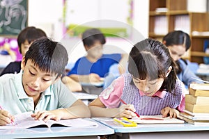 Asian elementary school students in classroom