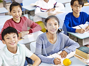 Asian elementary students in class