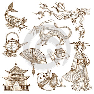 Asian Elements Hand Drawn Set