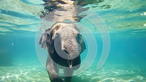 Asian elephant swimming underwater in ocean. Sri Lanka, Asia. Generative AI