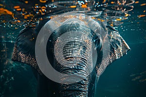 Asian elephant underwater.Generative Ai
