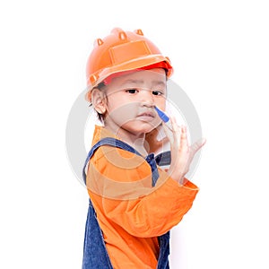 Asian Engineer baby girl with pen in hand