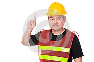 Asian engineer finger point up