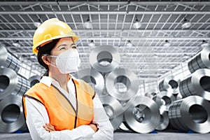 Asian engineer or technician work in steel factory