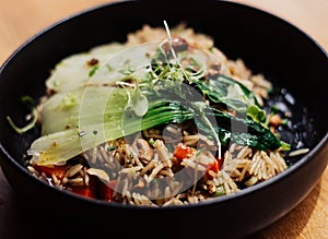 Asian ethnic dish of rice with vegetables