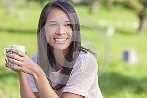 Asian Eurasian Girl Woman Drinking Coffee or Tea