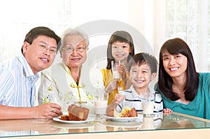 Asian family enjoyed tea time photo