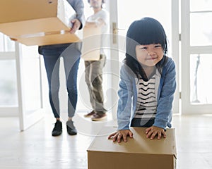 Asian family moving to new house