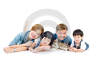 Asian family and pet