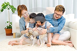 Asian family and pet