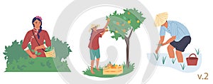 Asian farmer character set, vector flat isolated illustration