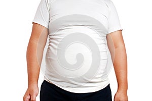 Asian fat man Fatty Not exercising Wearing a white shirt Weight loss very much.