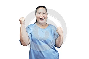 Asian fat overweight woman with an excited expression