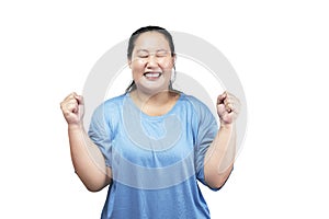 Asian fat overweight woman with an excited expression