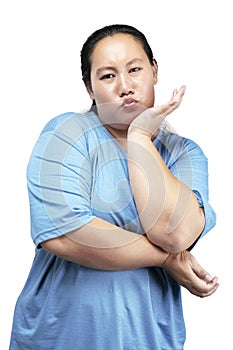 Asian fat overweight woman with a funny expression