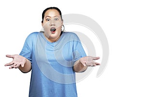 Asian fat overweight woman with a shocked expression