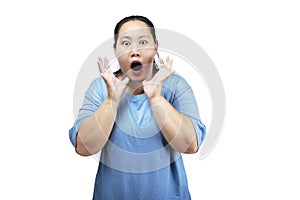 Asian fat overweight woman with a shocked expression