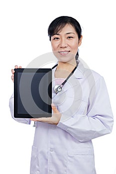 Asian female doctor holding a tablet