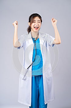 The asian female doctor showed feelings of victory