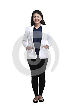 Asian female doctor standing fullbody
