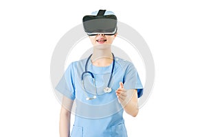 Asian female surgeon handshake by VR headset glasses