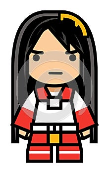 Asian female warrior in red and white armor, serious expression. Cartoon character, video game avatar vector