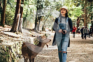 Asian female young girl have fun in nara park
