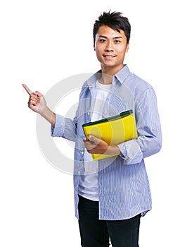 Asian with file pad and finger point put