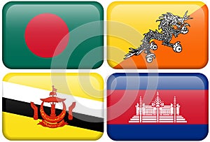 Asian Flag Buttons: Bangladesh, Bhutan, Brunei Dar