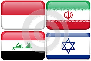 Asian Flag Buttons: Indonesia, Iran, Iraq, Israel