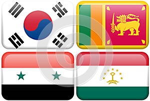 Asian Flag Buttons: South Korea, Sri Lanka, Syria