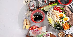 Asian food background with various ingredients