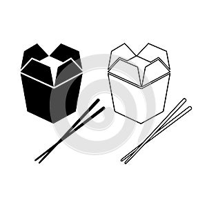 Asian food box and chopsticks icon.