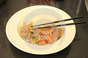 Asian food with chopsticks