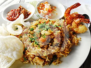 Asian food, fried rice with seafood