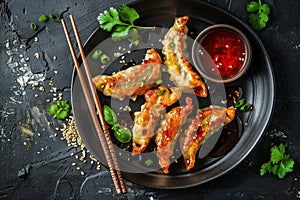 Asian food Gyoza or Jiaozi fried dumplings