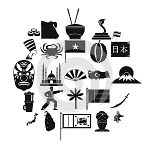 Asian food icons set, simple style