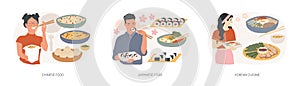 Asian food isolated concept vector illustration set.