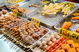 Asian food on night food court/market